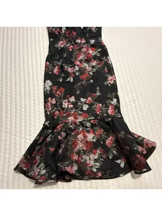 LPA Zelmira Sleeveless Black Floral Midi Ruffle Flounce Dress Sz XS Revolve - Picture 11 of 15